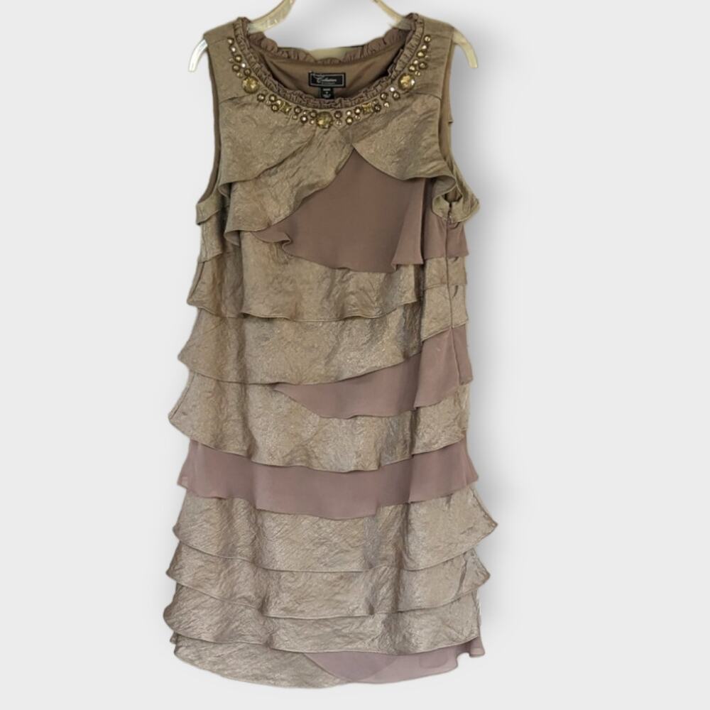 Dress Barn Beige Tiered Dress Size 14